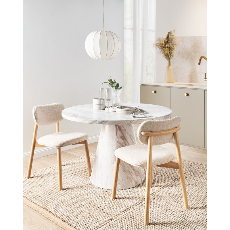 Set of 2 Dining Chairs MILLS Boucle, Beige, Light Yellow Wood