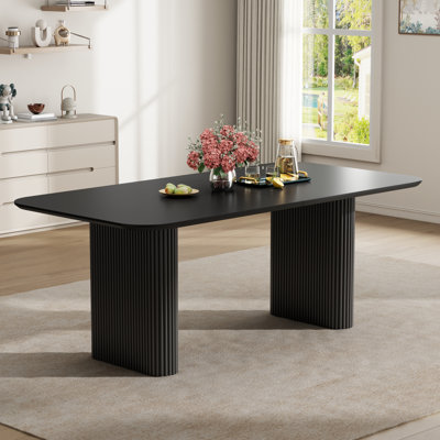 Table de salle à manger 70 po moderne en bois aggloméré 70 po avec base en bois pour 8 personnes