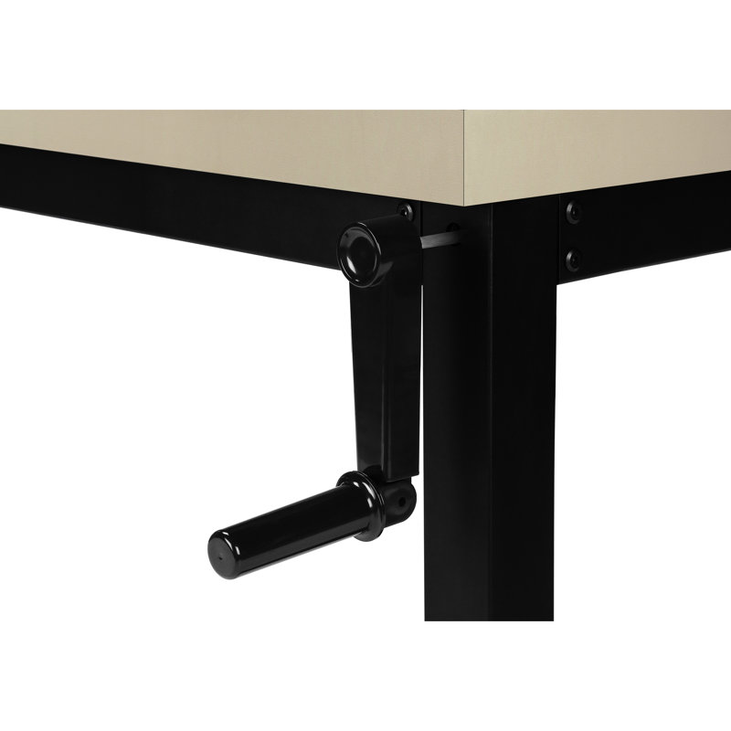 Bureau assis-debout pour bureau à domicile, hauteur réglable de 122 cm (48 po), plateau en stratifié beige avec structure en métal noir, bureau fonctionnel pour ordinateur portable idéal pour les petits bureaux, hauteur réglable de 122 cm (48 po), espace de travail compact