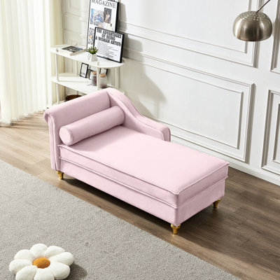 Chaise de rangement en velours rose - sièges confortables, structure en bois massif et en contreplaqué, pieds en métal élégants modernes avec coussin, pieds dorés, installation facile