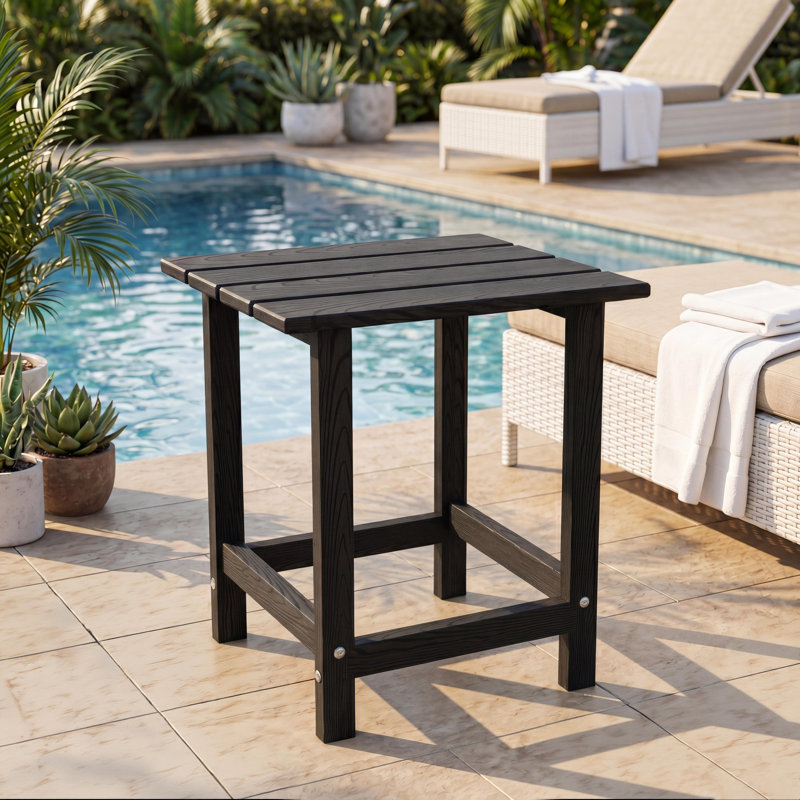 Adirondack Patio Table 17" Height Square HDPE Outdoor Side Table, Weatherproof Waterproof Sun Resistant Easy Clean Backyard End Table, Black