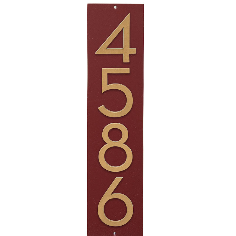 Plaque d’adresse murale flottante linéaire, Rouge brique, Oui, Doré