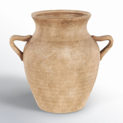 Daily Ceramic Antique Style Textured Vase With Shadings And Handles