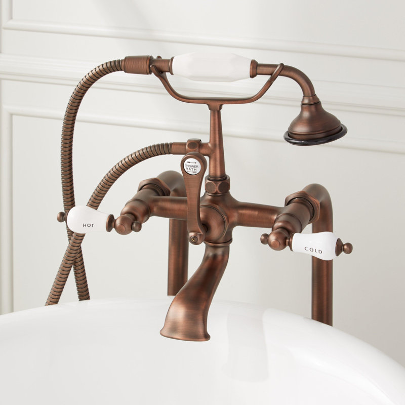 Telephone Style Floor Mounted Tub Faucet with Porcelain Lever Handles, Oil Rubbed Bronze