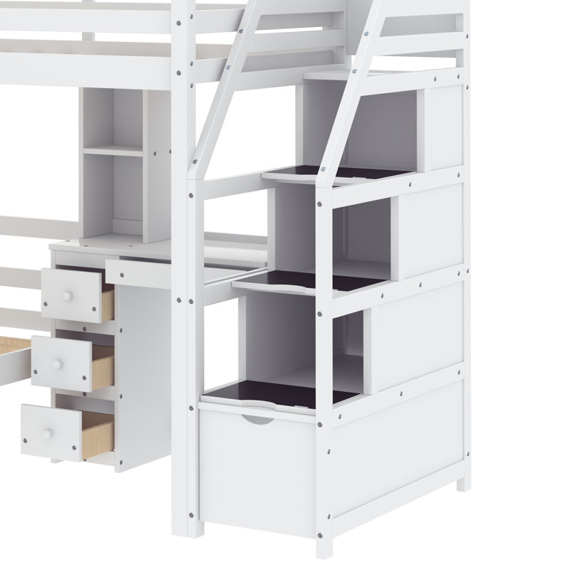 Florabell Kids Twin Over Twin Bunk Bed with Drawers, White