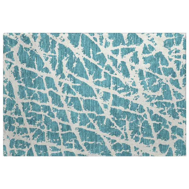 Premium Machine Washable Dream Shag ADS501 Crackle Rug, 1'8" x 2'6", Teal