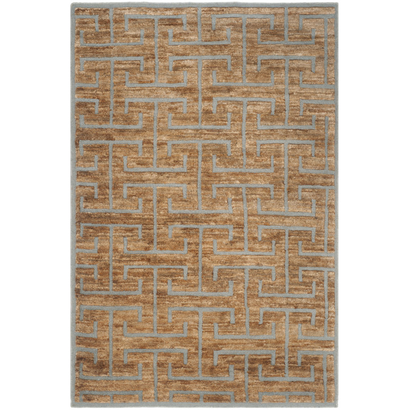 Bruce Hemp/Wool Geometric Rug in Beige/Gray, Rectangle 4' x 6'