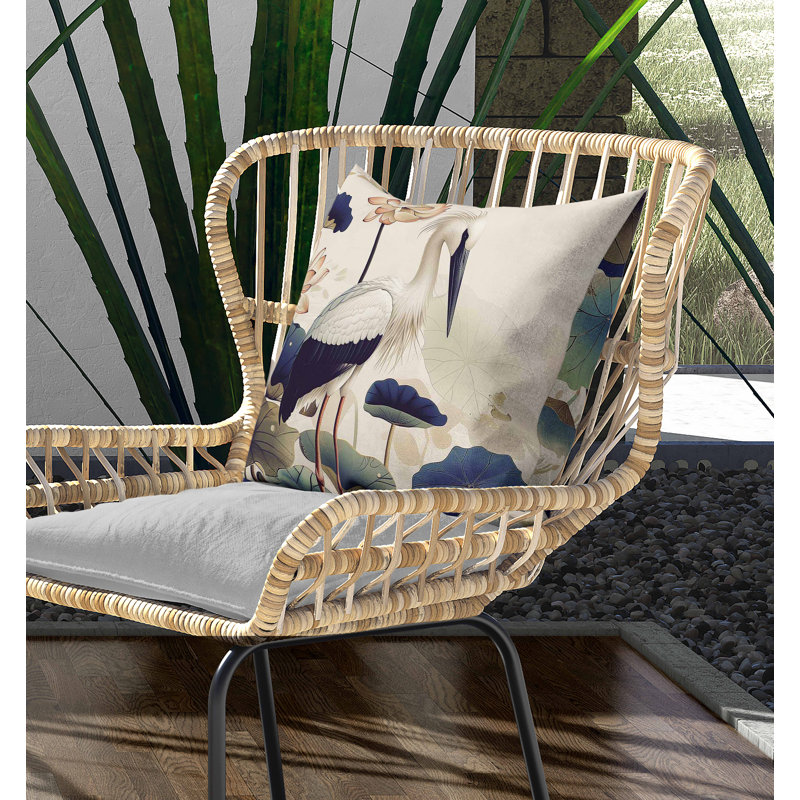Coussin intérieur / extérieur Lotus Pond, Carré 18 po, Bleu / Beige