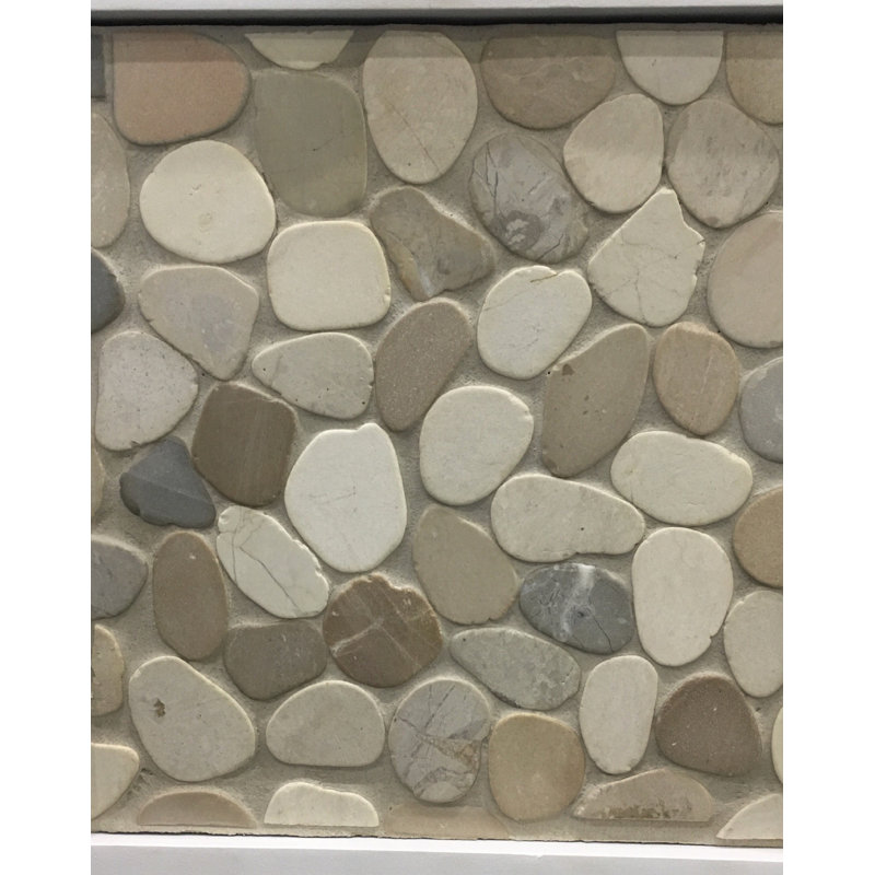 Timor White, Gray & Tan Natural Stone Flat Sea Pebble Mosaic Floor & Wall Tile