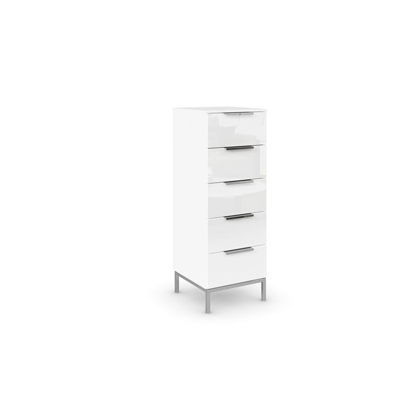 Flipp 5 - Drawer Chest of Drawers, Alpine White/White Glass/Chrome