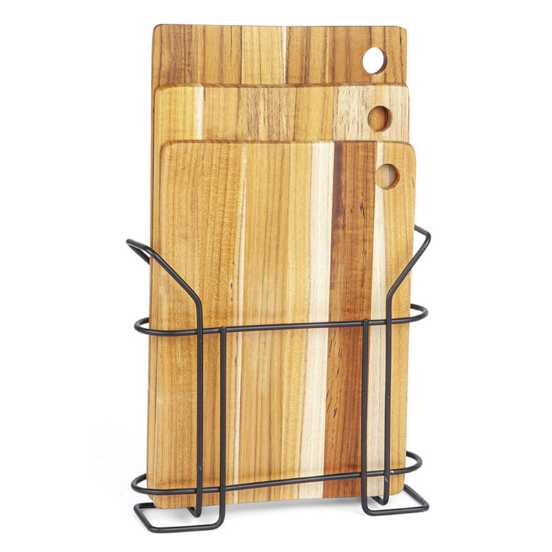  Set of 3 Edge Grain Teak Wood Cutting Board with Stander