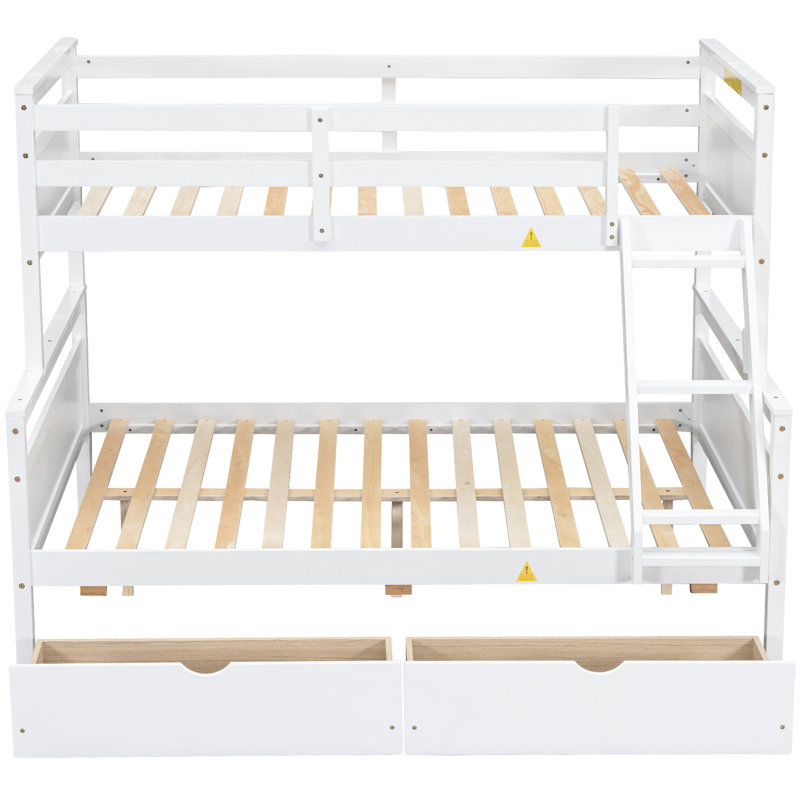 Lit superposé simple au-dessus d'un lit double avec 2 rangements et très grande sécurité, sommeil protégé, Blanc