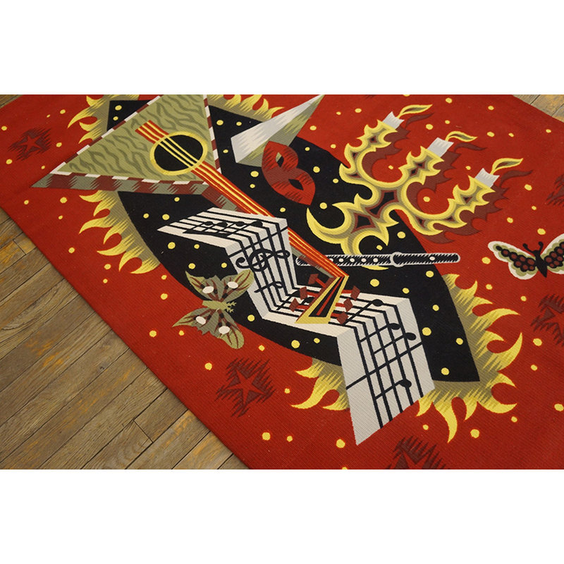 Tapis rétro français noué à motif tapisserie