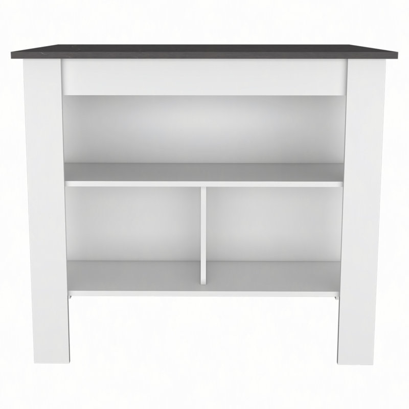 Kitchen Island, Four Legs, Three Shelves, White/Dark Brown