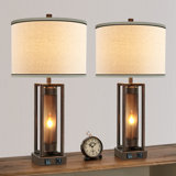 Eleonora 26" Bronze Metal Table Lamp Set With Night Light And USB Ports