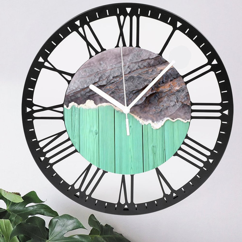 Horloge murale ronde en fer 10 po avec mouvement à quartz silencieux, chiffres romains, impression UV, Ardoise verte