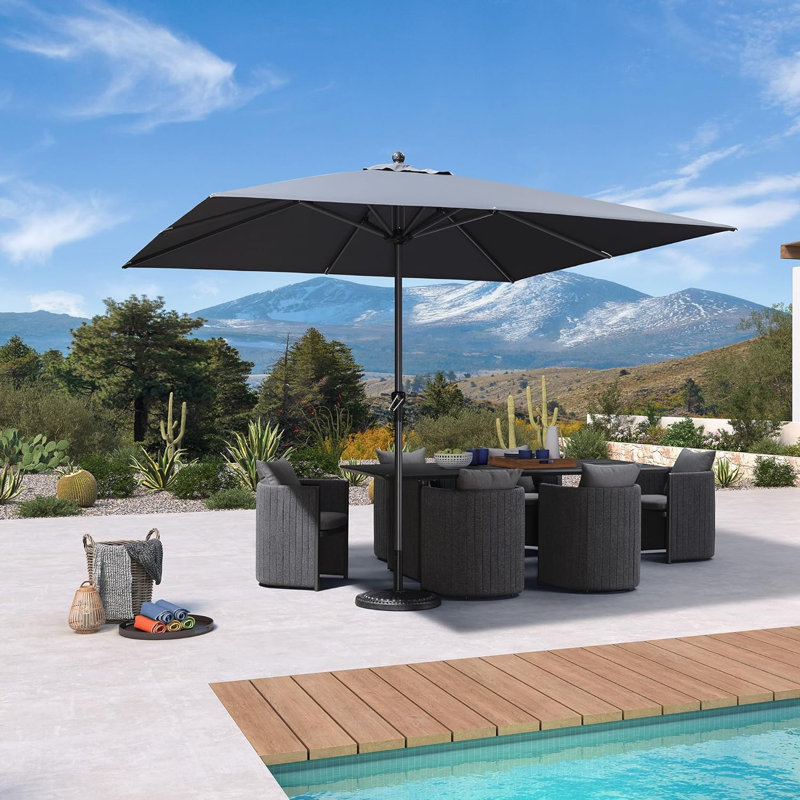 Parasol de marché 120 po gris avec manivelle et contrepoids inclus, Gris