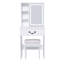 Mini coiffeuse moderne avec miroir à luminosité réglable, rangement intelligent, tablettes à plusieurs niveaux et tabouret rembourré blanc