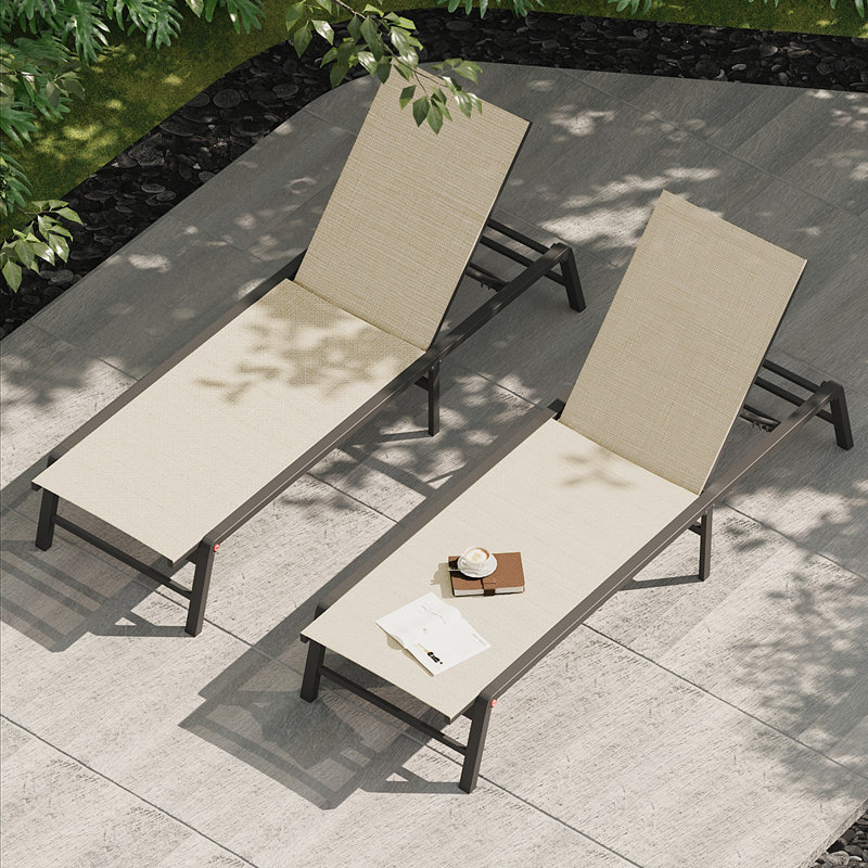 Assemble-Free Chaise Lounge Outdoor, Aluminum Outdoor Chaise Lounge Set of 2 , Patio Lounger Poolside Lay Flat Sunbathing Adjustable Backrest Pool Lounge Chair