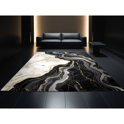 Tapis gris moelleux doux et luxueux en marbre Elwell
