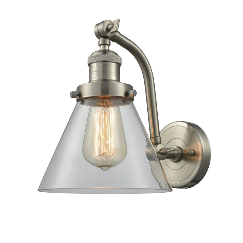 Cone 1 Light Sconce, Brushed Satin Nickel, Clear