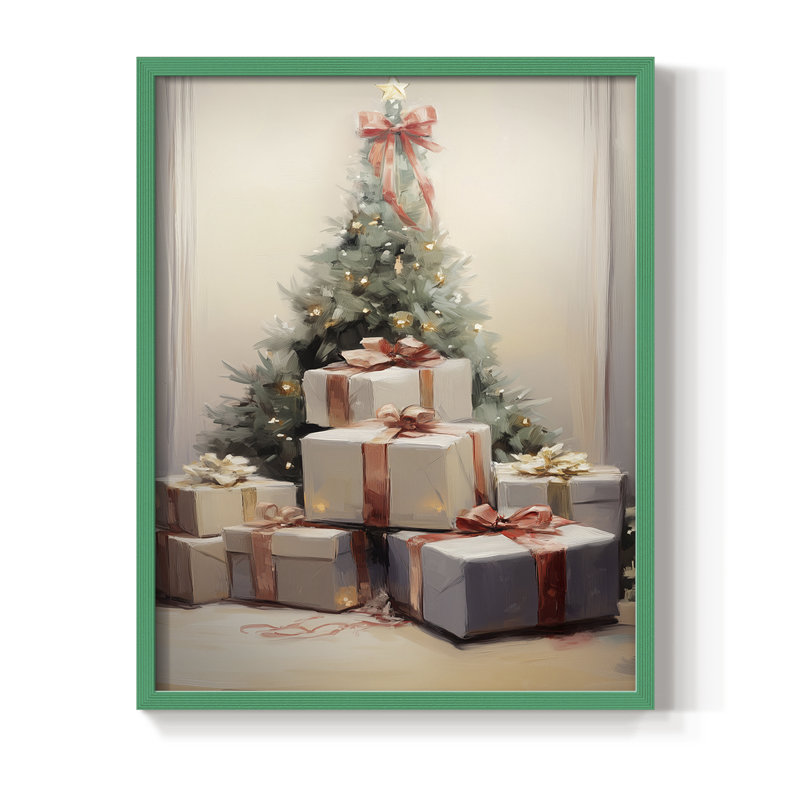 «Christmas Holiday Art», série 2, reproduction encadrée CCLV - bois massif, Vert, H 30 po x l 24 po