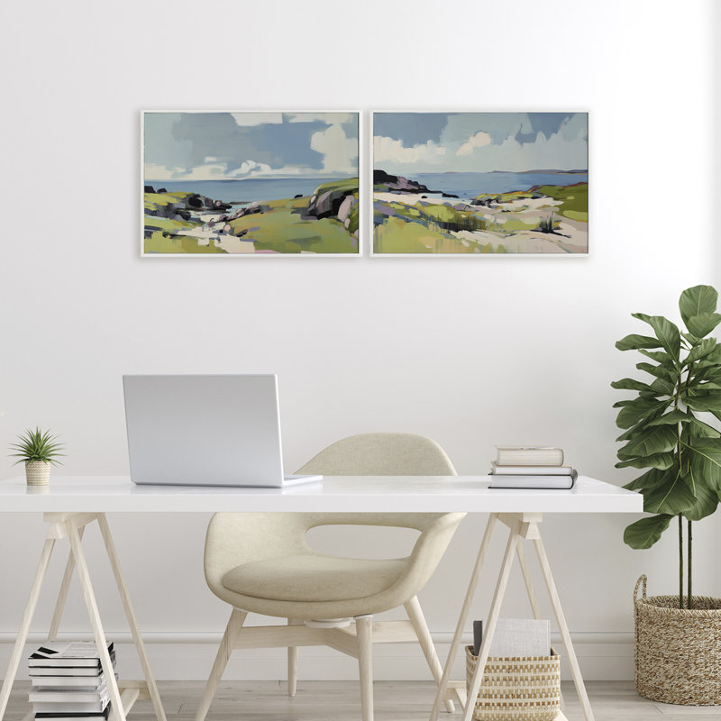 Ensemble de giclées encadrées 2 pièces Breezy Bay Landscape, conception par Elara Yasna, H 12 po x l 36 po