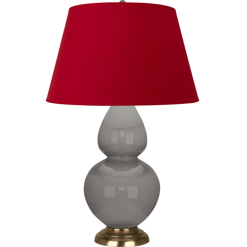 Lampe de table double gourde en céramique, Blanc cassé, Taupe fumé glacé / laiton, Laiton