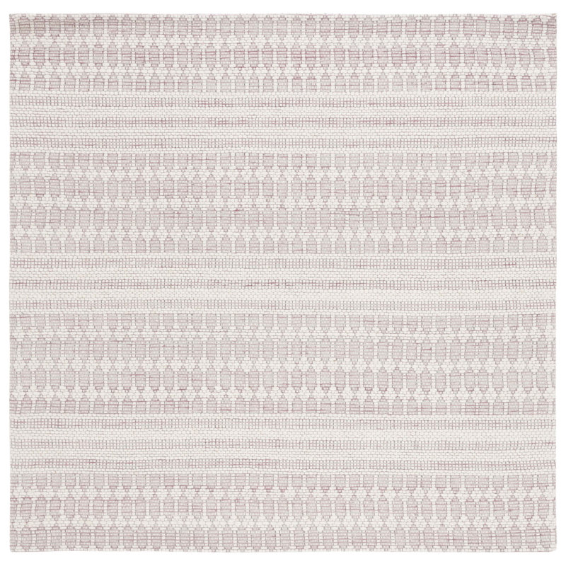 Tapis géométrique rose / ivoire tissé à la main Rabun, Carré 6 pi