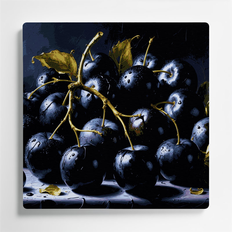 Art mural en métal Fruit prune noire et grise, H 8 po x l 8 po