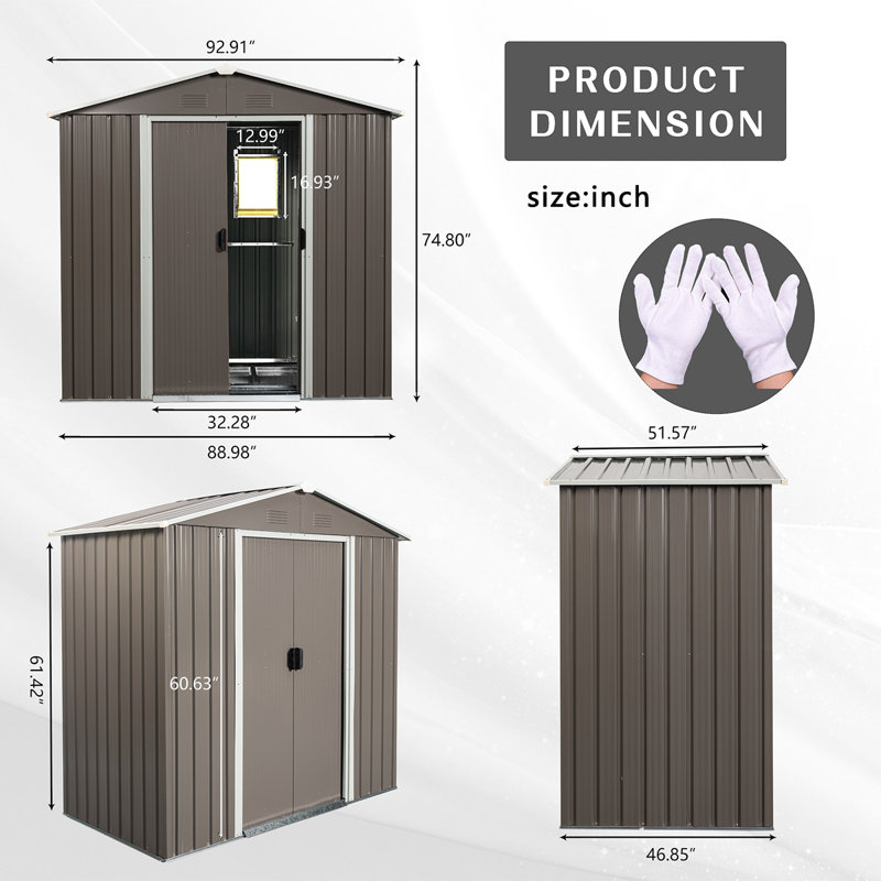 8ft x 4ft Gray Metal Outdoor Storage Shed with Window