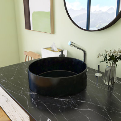 Beingnext 15.71'' Ceramic Circular Semi-Recessed Vessel, Trough, Vessel Bathroom Sink