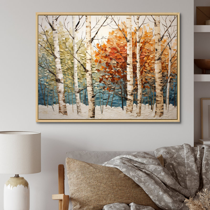 Bouleau saisonnier bois de bouleau III - arbre, art mural, H 12 po x l 20 po x P 1 po, Cadre flottant brun