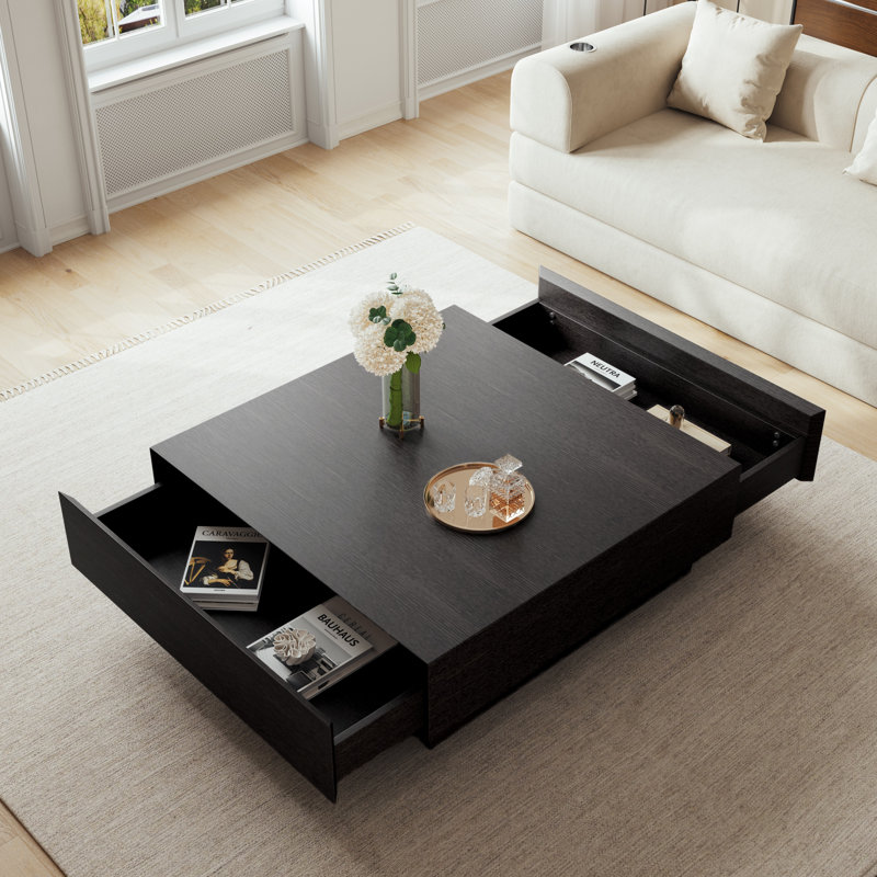 Cristyle 35.4'' Square Coffee Table Living Room Table Solid Wood Block Coffee Table Modern Coffee Table With 2 Storage Drawers