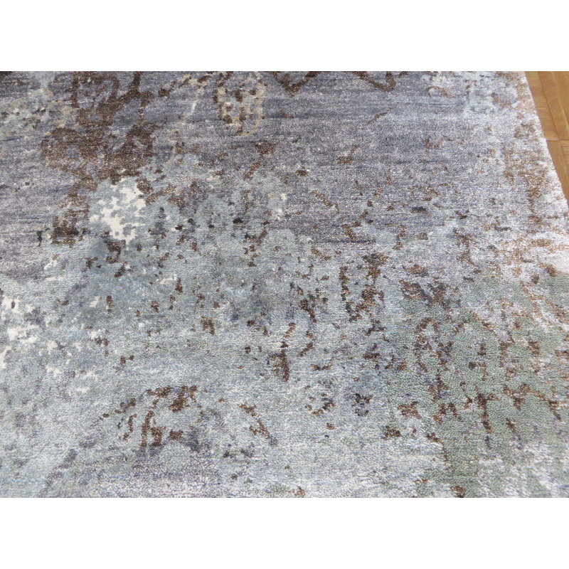 Tapis unique en laine noué à la main bleu / gris 8 pi 10 po x 12 pi 3 po Mahmood