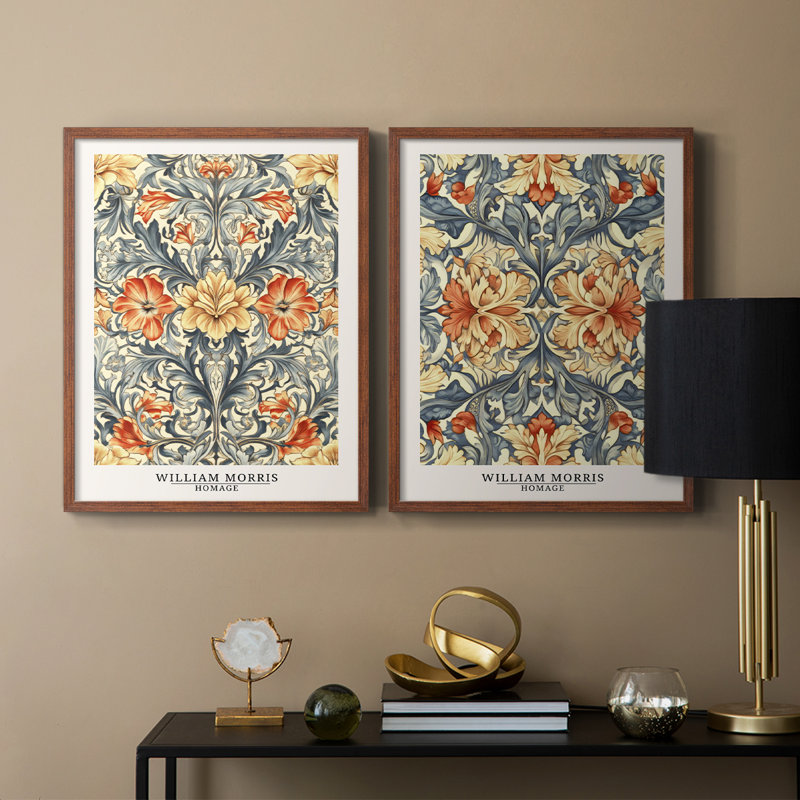 WM MORRIS Series DCCCXXII-Premium Framed Print -Ready to Hang - No Nails Required - No Nails Required, 29" H  x 46" W, Walnut