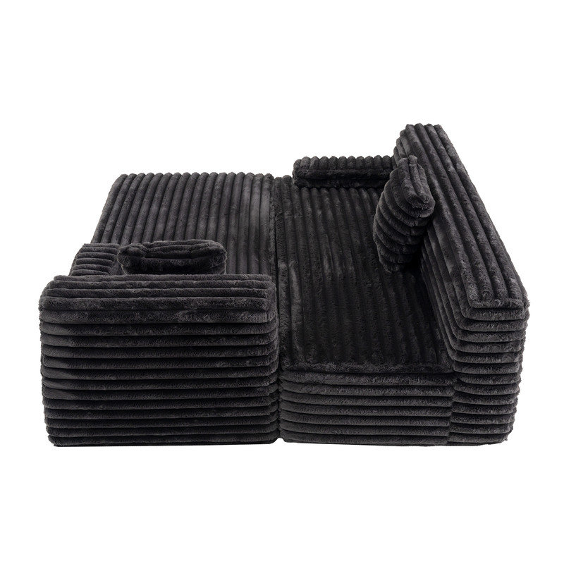Canapé modulaire 110 po Cloud, Tissu noir en fausse fourrure de lapin