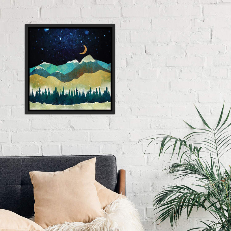 «Snow Night», reproduction sur toile, Cadre flottant noir patiné, H 26 po x l 26 po x P 1,5 po