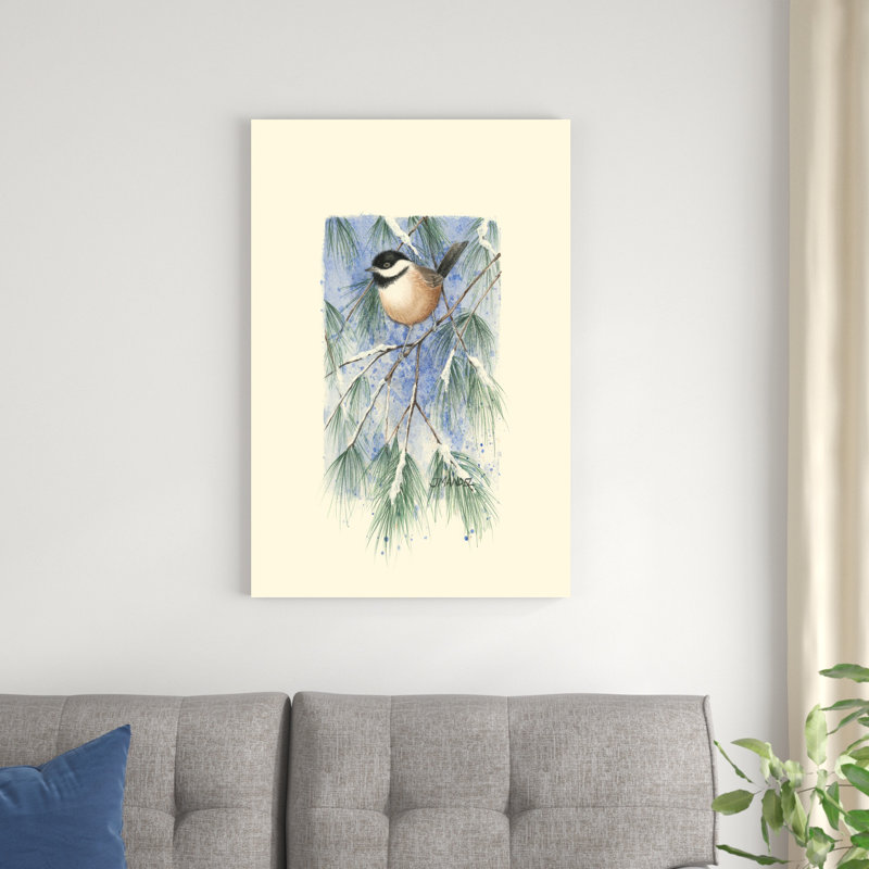 " Chickadee in White Pine " Mixed Media Print, 18" H x 12" W x 1" D