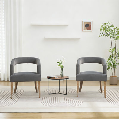 Modern Barrel Upholstered Velvet Accent Chair with Open Back & Solid Wood Legs