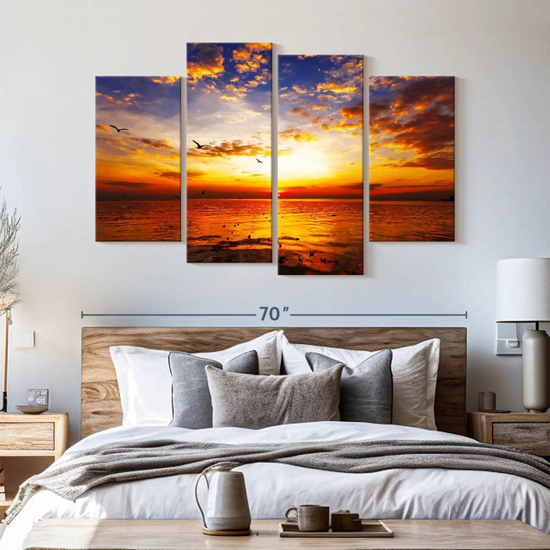 Ciel coucher de soleil 4 pièces, H 42 po x l 68 po x P 1,25 po