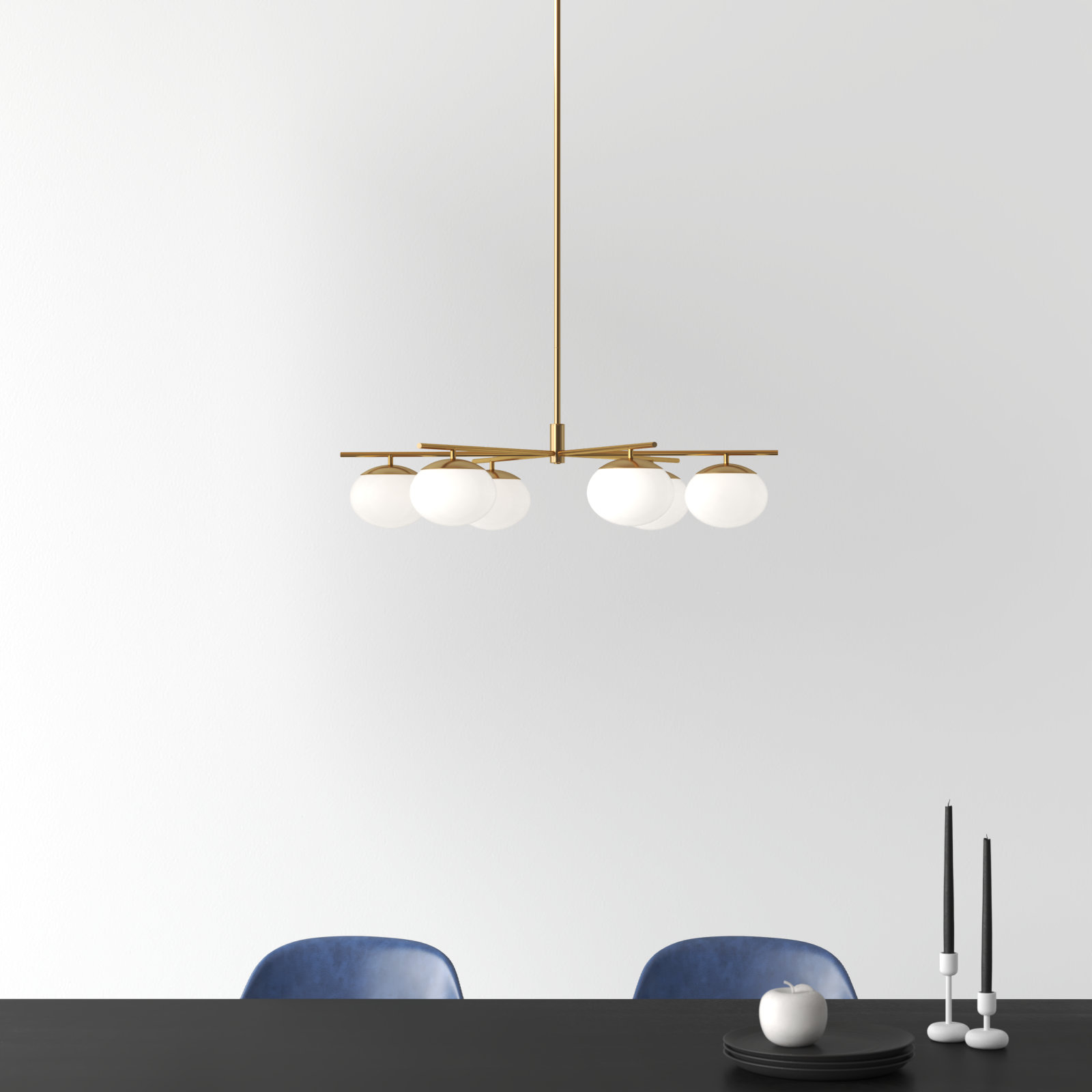 6 - Light Dimmable Sputnik Modern Linear Chandelier, Burnished Brass