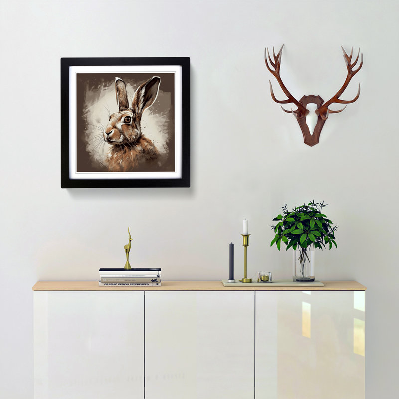 Hare Graphic No.1 - Single Picture Frame Print on Wood, Black