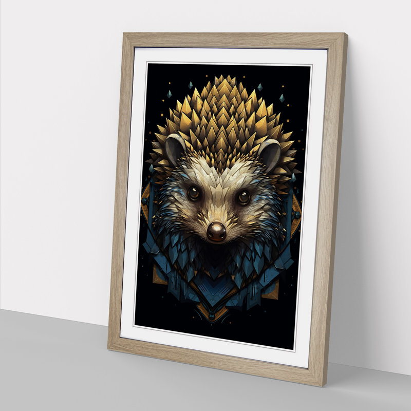 Hedgehog Geometric Art - Framed Print, Oak, 46cm H x 34cm W x 2cm D