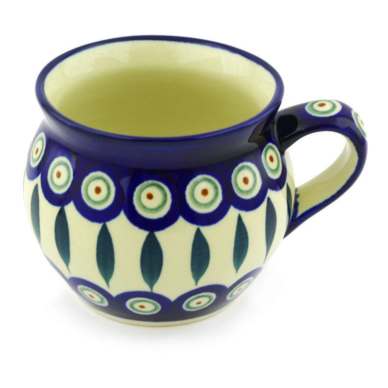 Grande tasse à bulles en grès 10 oz - feuilles de paon