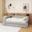 Lit plateforme double tapissier pleine grandeur avec tablettes de rangement, bureau, station de charge et lit gigogne, gris-1124827385