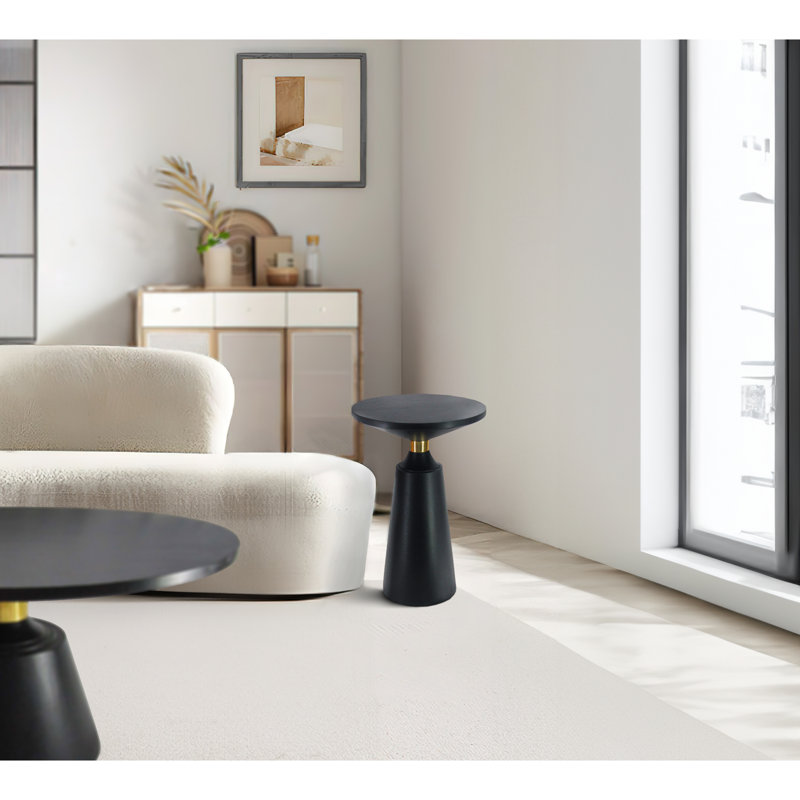 Maxxwell Black Solid Wood Pedestal End Table