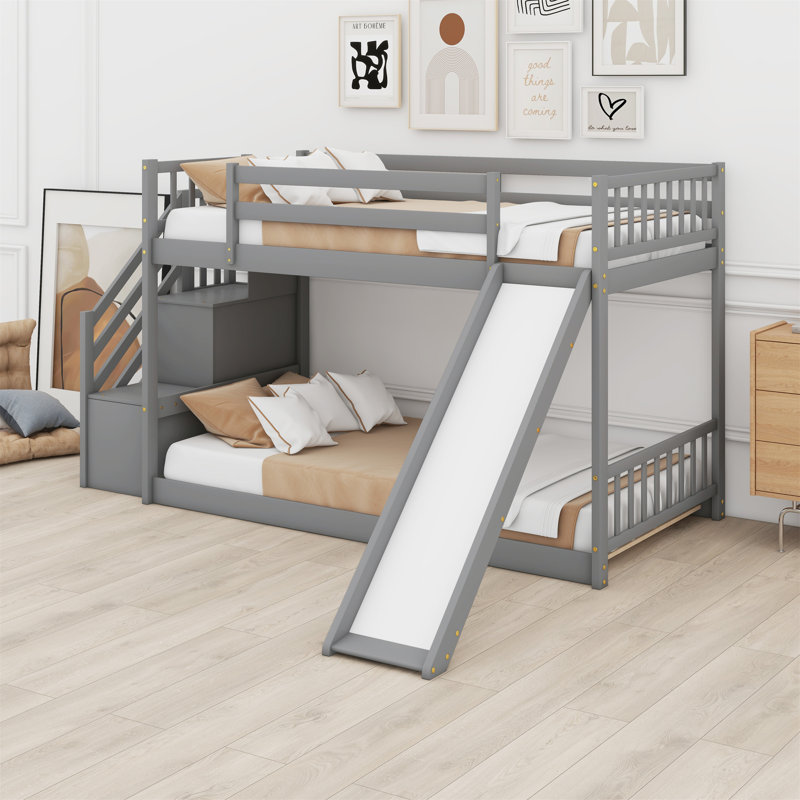 Lit superposé avec glissière convertible et escalier, Gris