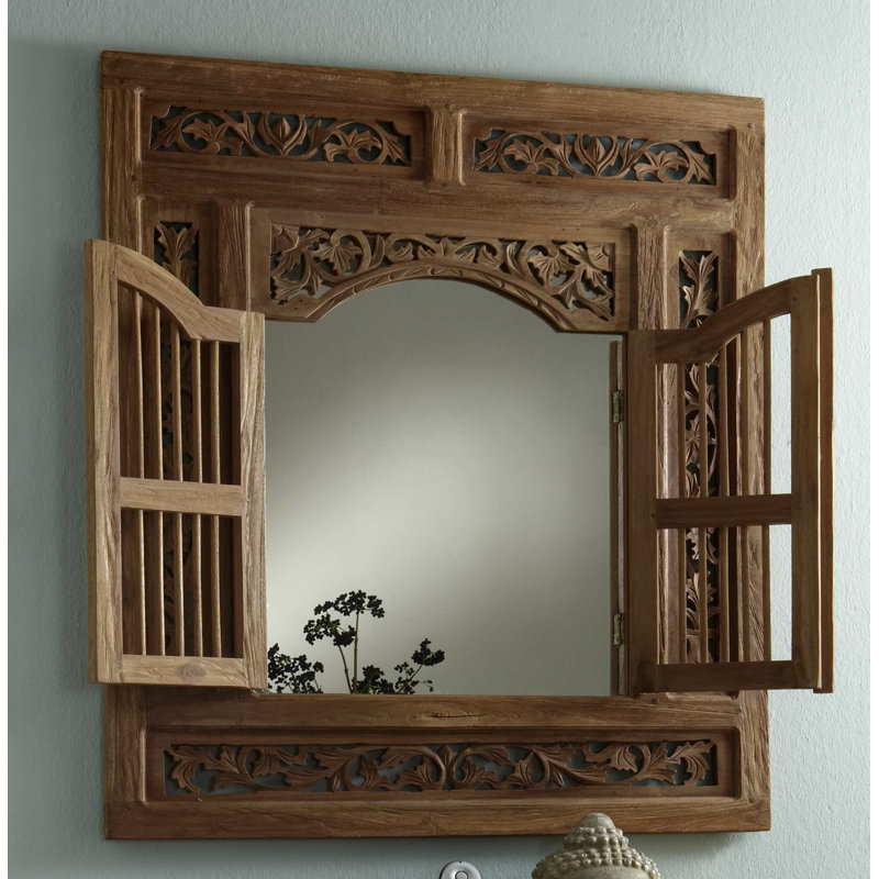 Boalsburg Solid Teak Wood Flat Wall Mirror, Teak