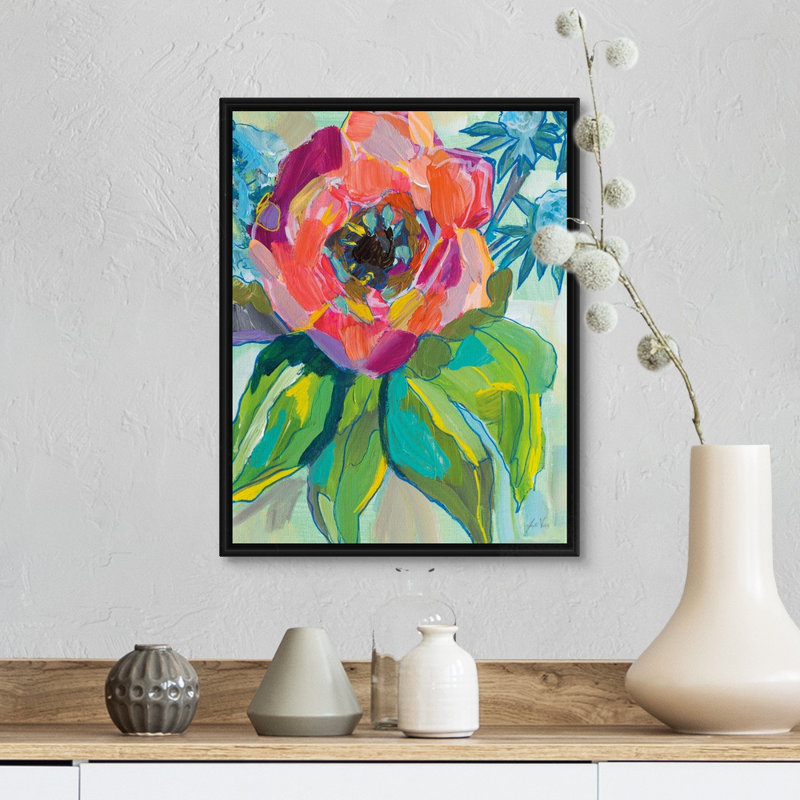 Coquelicot par Jeanette Vertentes - impression d'art graphique, Cadre flottant noir, H 16 po x l 13 po x P 1,75 po